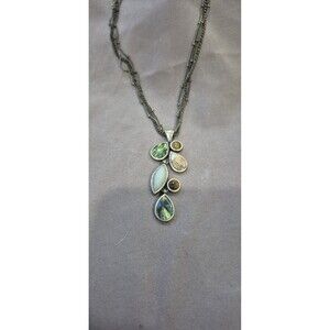 Lia Sophia Adrift Genuine Abalone Jade Jasper & Tiger's Eye Necklace 16-19" EUC